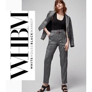 NEW White House Black Market Satin like Belted Light Silver Cargo Pants Size8L